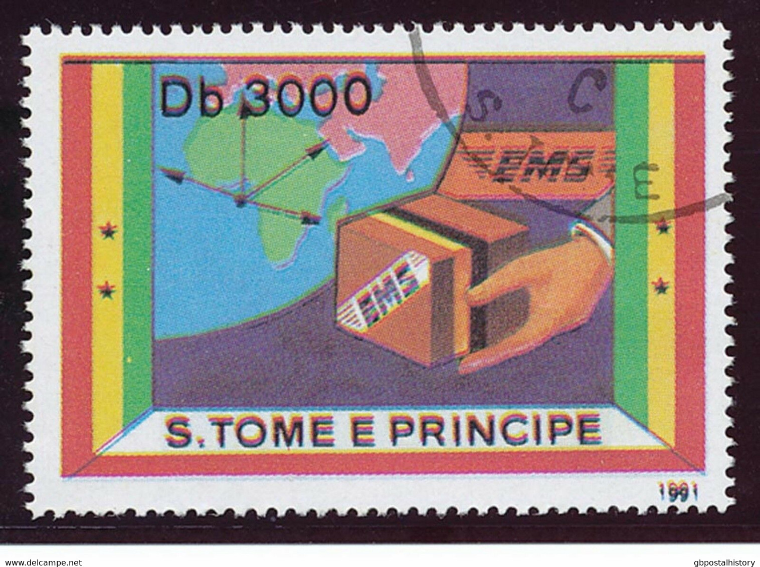 SAO TOMÉ UND PRINCIPE 1991 Eilmarke 3000 Db, Gest. ABART: Passerverschiebung - Sao Tome En Principe