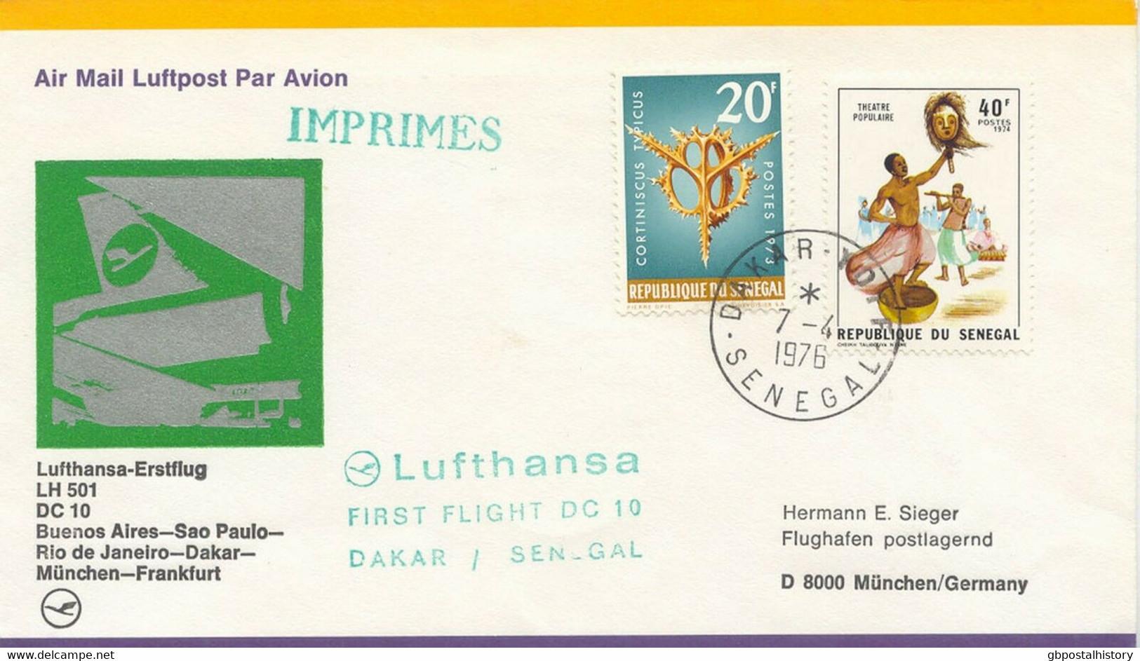 SENEGAL 1976 First Flight Of Lufthansa - Flight LH 501 With DC 10 DAKAR - MUNICH - Senegal (1960-...)