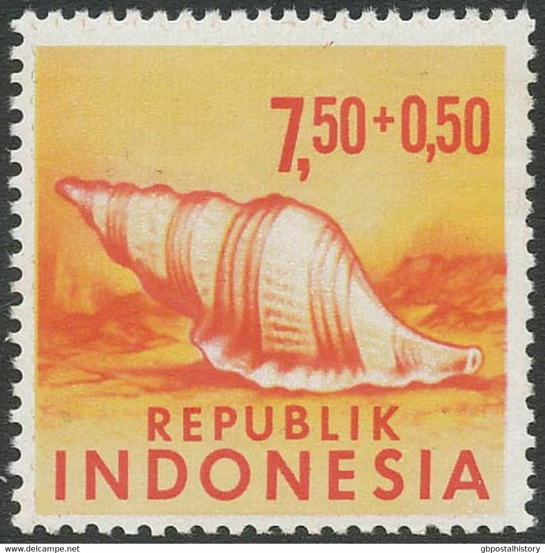 INDONESIA 1969 7.50+0.50 R Sea Snail Superb U/M MAJOR VARIETY MISSING COLORS GREENISH BLUE AND BLACK RR!! - Indonesia
