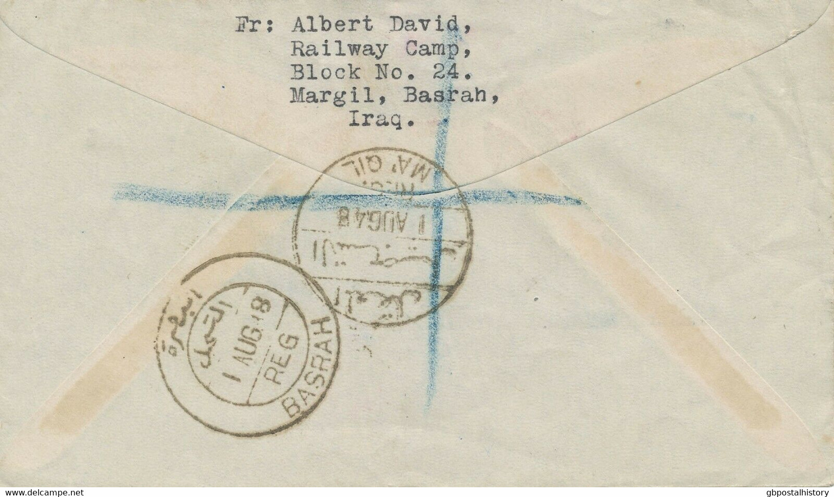 IRAQ 1948 King Faisal II 3 F + 60 F Registered Airmail Cover From Railway Camp - Irak