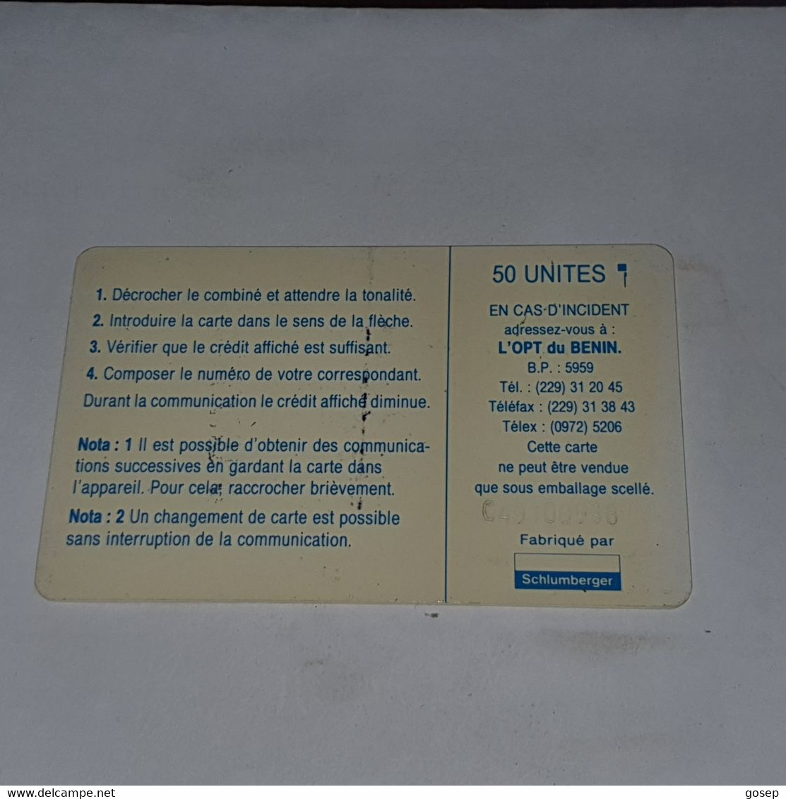 BENIN-(BEN-16)-sc5 Afnor-(64)-(50units)-(logo 50--C49100938)-used Card+1card Prepiad Free - Benin