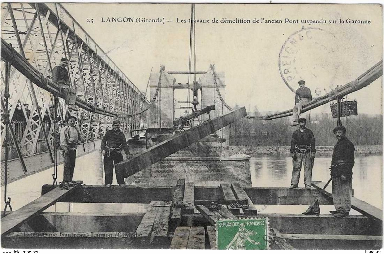 33 GIRONDE LANGON TRAVAUX DEMOLITION PONT ANIMATION 1909 JOLI   PLAN - Langon