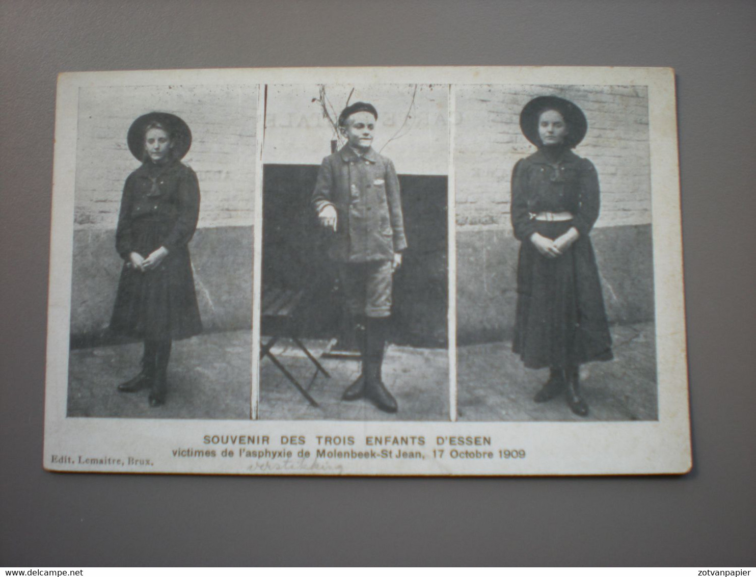 MOLENBEEK ST. JEAN - SOUVENIR DES TROIS ENFANTS D'ESSEN, VICTIMES DE L'ASPHYXIE 17 OCTOBRE 1909 - ED; LEMAITRE - Molenbeek-St-Jean - St-Jans-Molenbeek