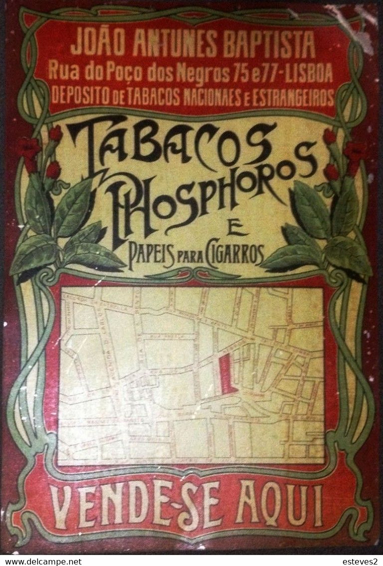 Tin Sign , João Antunes Baptista , Tobacco And  Matches Commerce ,  48  X 33 Cm - Tabacco & Sigarette