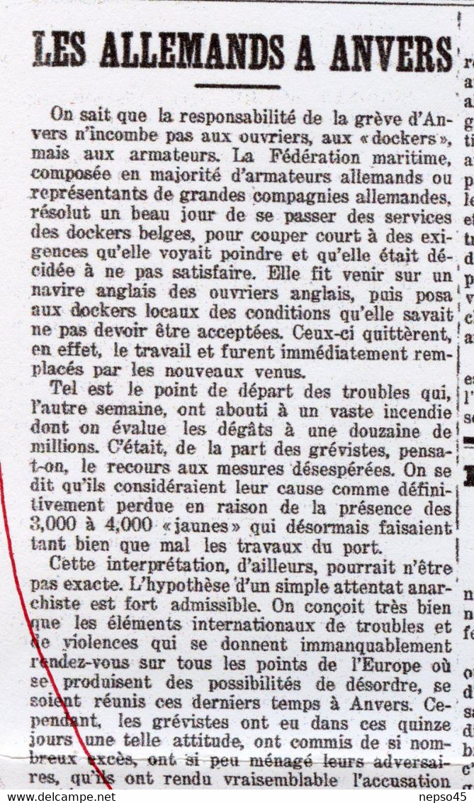 Troubles D'Anvers 1907.grève Des Dockers Belges.ouvriers Anglais Briseurs De Grève Escortés Par Les Garde Civiques. - Streiks