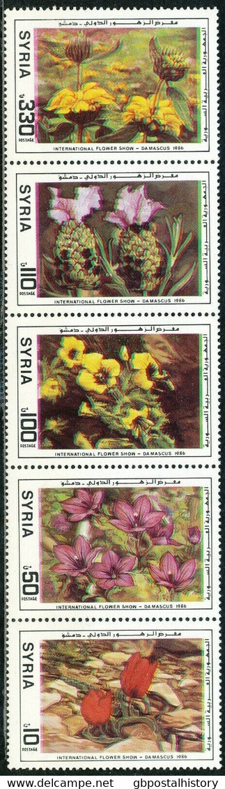 SYRIEN 1986 Internationale Blumenschau Postfr. Zusammendruckstreifen, ABARTEN - Syria