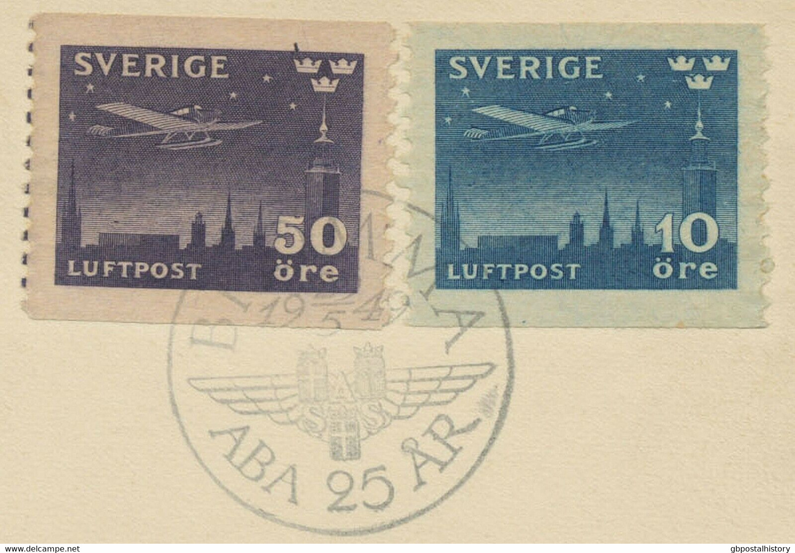 SCHWEDEN 1949, Flugpost-Ausgabe A. Kab.-Flugpost-Bf. M. SST "BROMMA / ABA 25 AR" - Covers & Documents