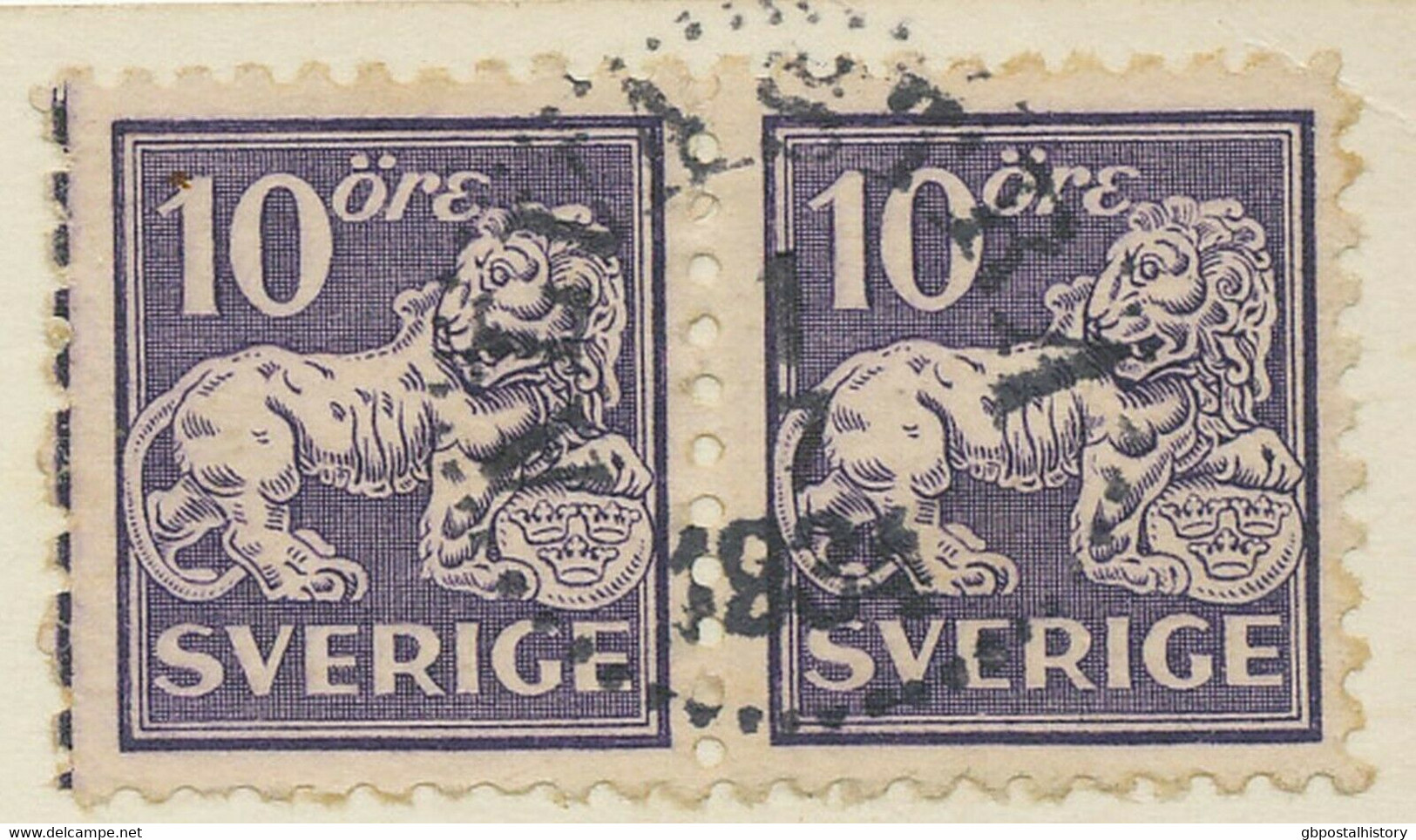 SCHWEDEN 1934 10Ö Löwe (Paar, ABART Linke Marke M. Farbe Im Linken Rand) Als MeF - Brieven En Documenten