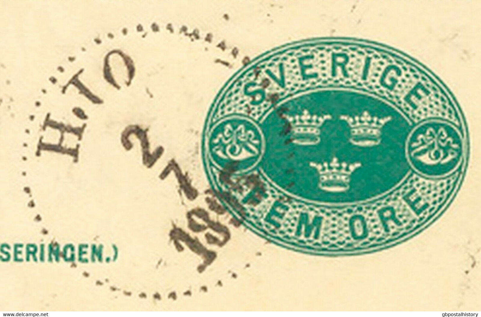 SCHWEDEN 2.7.1895, "HJO" K1 Klar A. 5 (FEM) Öre Grün GA-Postkarte, GA-ABART - Abarten Und Kuriositäten