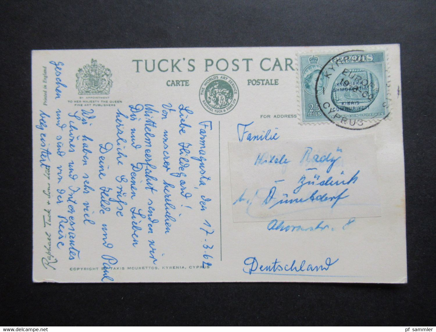 GB Kolonie Zypern 1960 Republik Marke Mit Aufdruck Nr. 185 EF Tuck's Post Card Archbishopric Nicosia Cyprus - Chipre (...-1960)