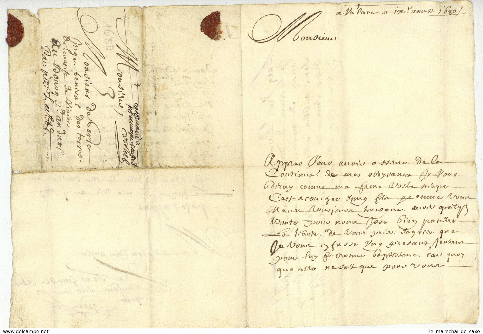 REcomande Pour Envoyer S...? Taxe 3 Sols  Valence 1680 Pour Bourg-Saint-Andeol - ....-1700: Precursors