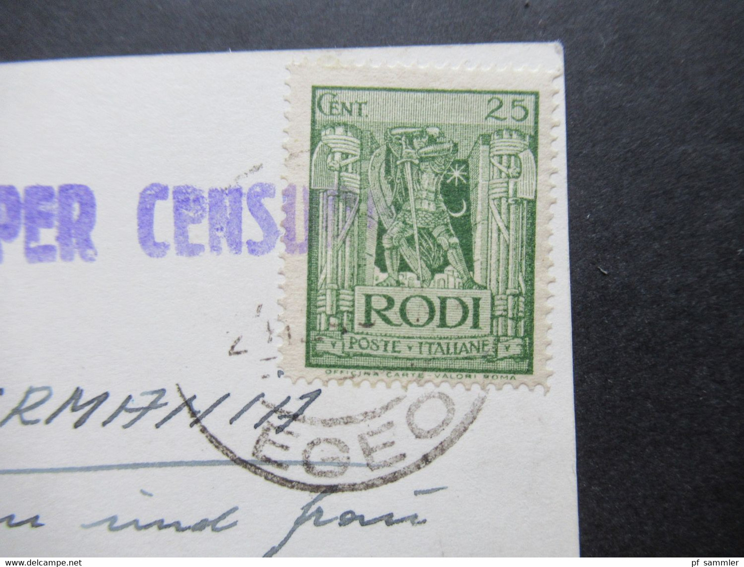 Rhodos / Rodi Egeo / Ägäis 1940 Italienische Besetzung Nr. 20 EF Mit 2 Zensurstempel Censura Und OKW Zensur Echtfoto AK - Ägäis (Rodi)