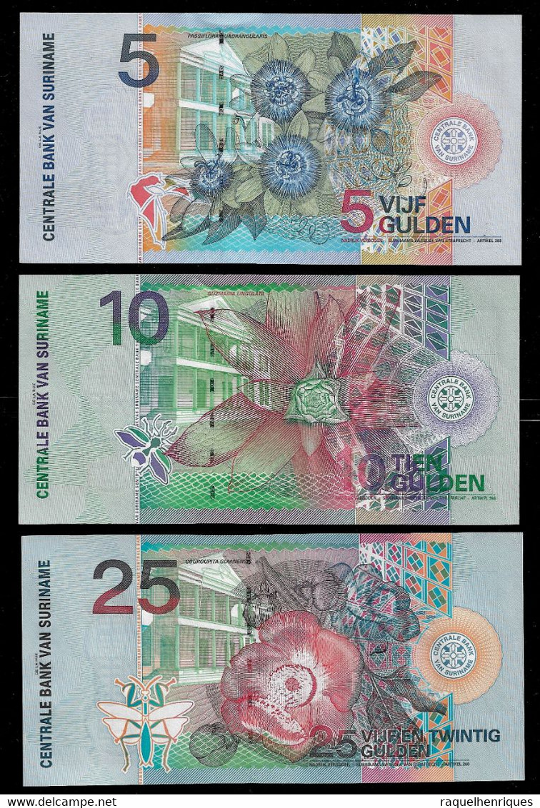 SURINAME BANKNOTE - 3 NEW NOTES 5, 10, 25 GULDEN 2000 P#146-147-148 UNC - BIRDS (NT#03) - Surinam