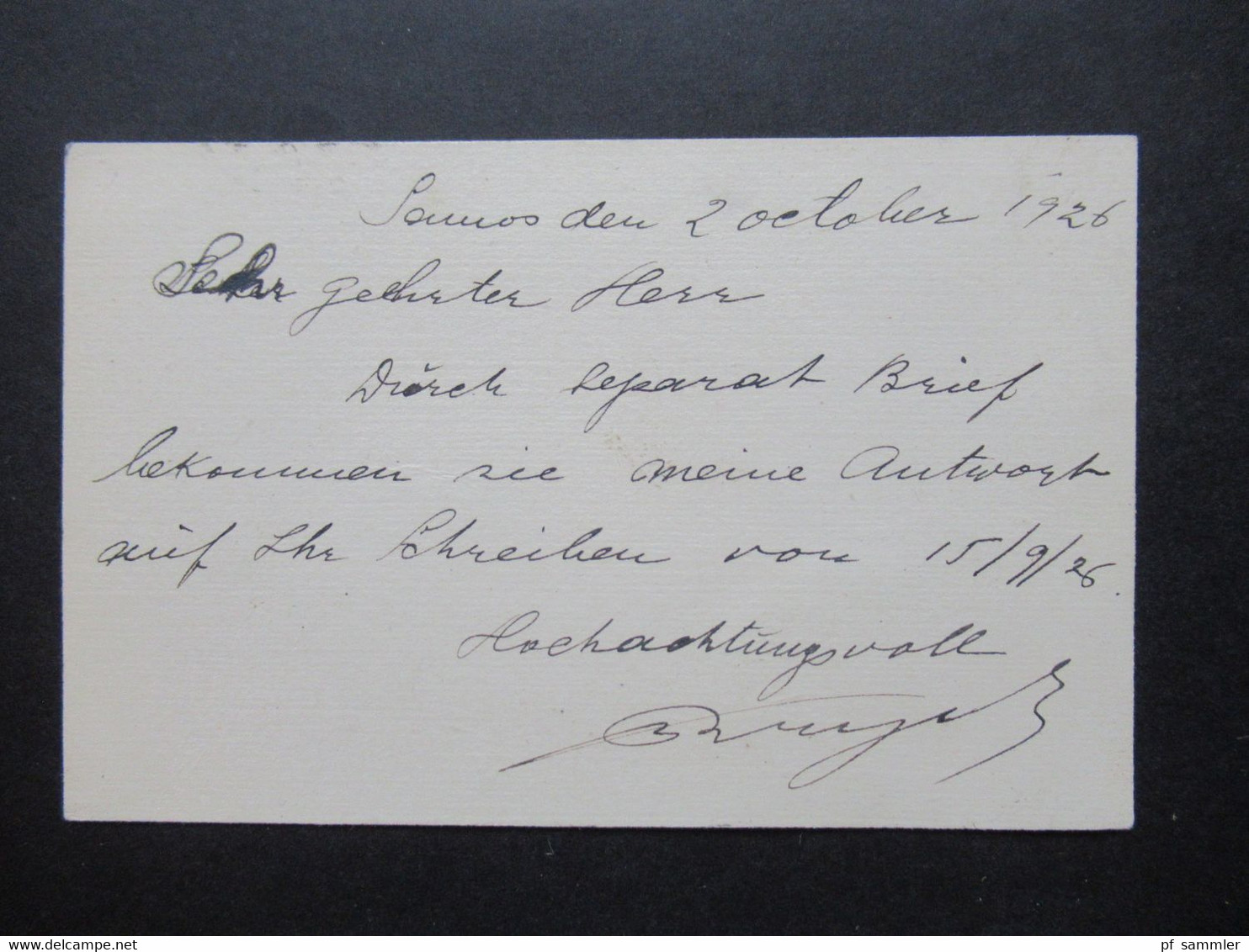 Griechenland 1916 Verwendet 1926 Griechische Feldpost Ganzsache PA 1 Geschrieben Auf Samos Mit Zusatzfrankaturen - Briefe U. Dokumente