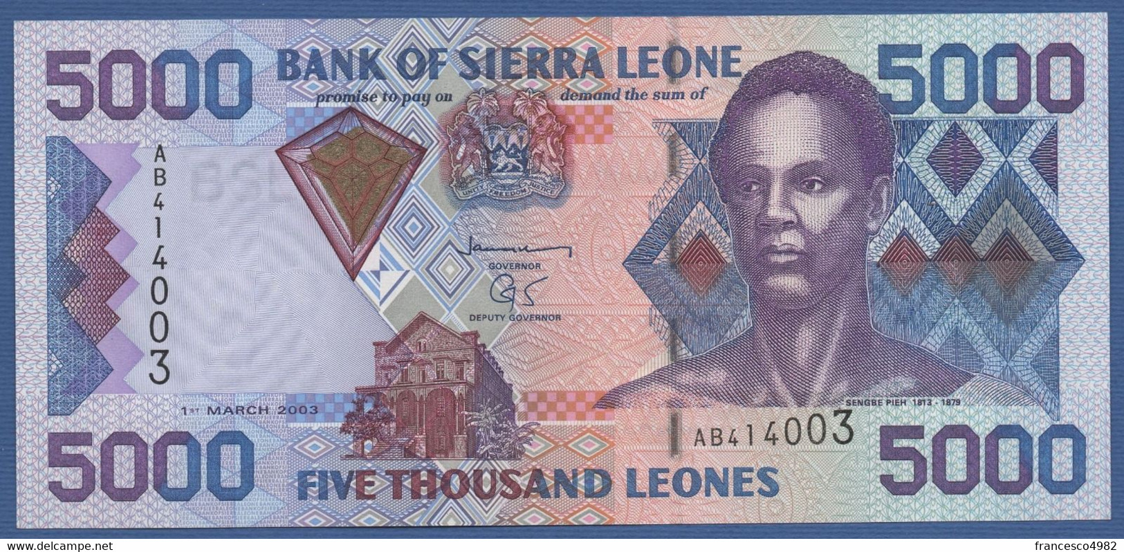 SIERRA LEONE - P.27b – 5.000 LEONES 2003 - UNC Prefix AB - Sierra Leone