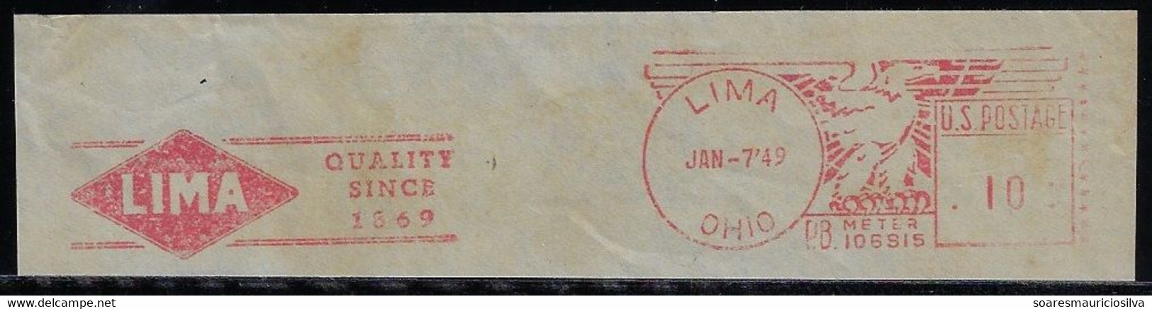 United States 1949 Meter Stamp Slogan Lima Quality Since 1869 Locomotive Works Factory Railroad Train Ohio - Trenes