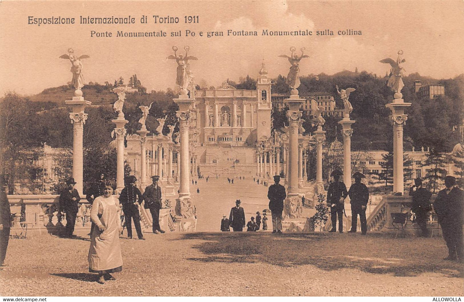 11481"ESPOSIZIONE INTERNAZIONALE DI TORINO 1911-PONTE MONUMENTALE SUL PO E GRAN FONTANA"ANIMATA-VERA FOTO-CART NON SPED. - Expositions