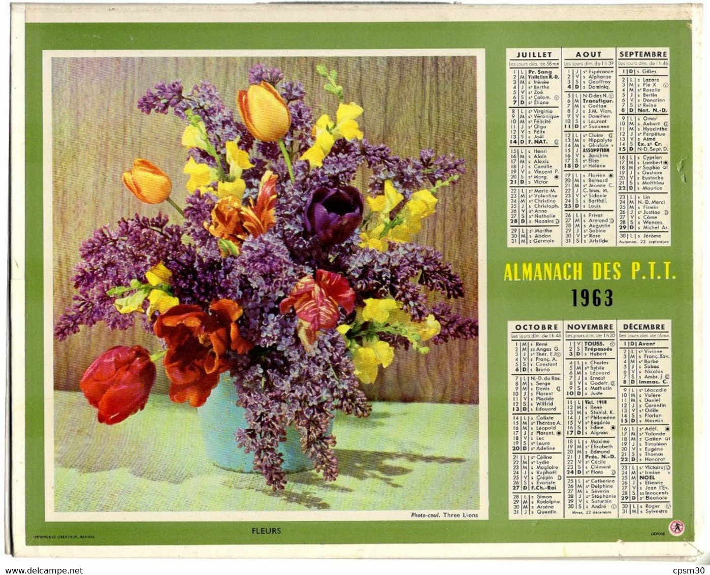 CALENDRIER GF 1963 - Bouquets De Fleurs, Imprimeur Oberthur Rennes (calendrier Double) - Grand Format : 1961-70