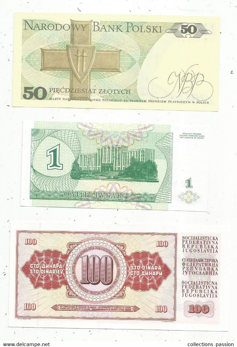 Billet , Europe , POLOGNE , YOUGOSLAVIE , TRANSNITRIE. LOT DE 3 BILLETS - Autres - Europe