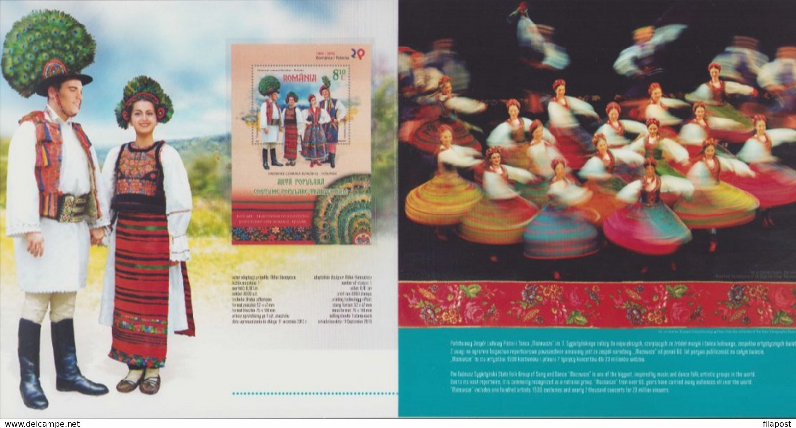 Poland 2013 Booklet / Common Issue With Romania / Traditional Folk Costumes / The Folk Art / FDC + Block MNH** / FV - Cuadernillos