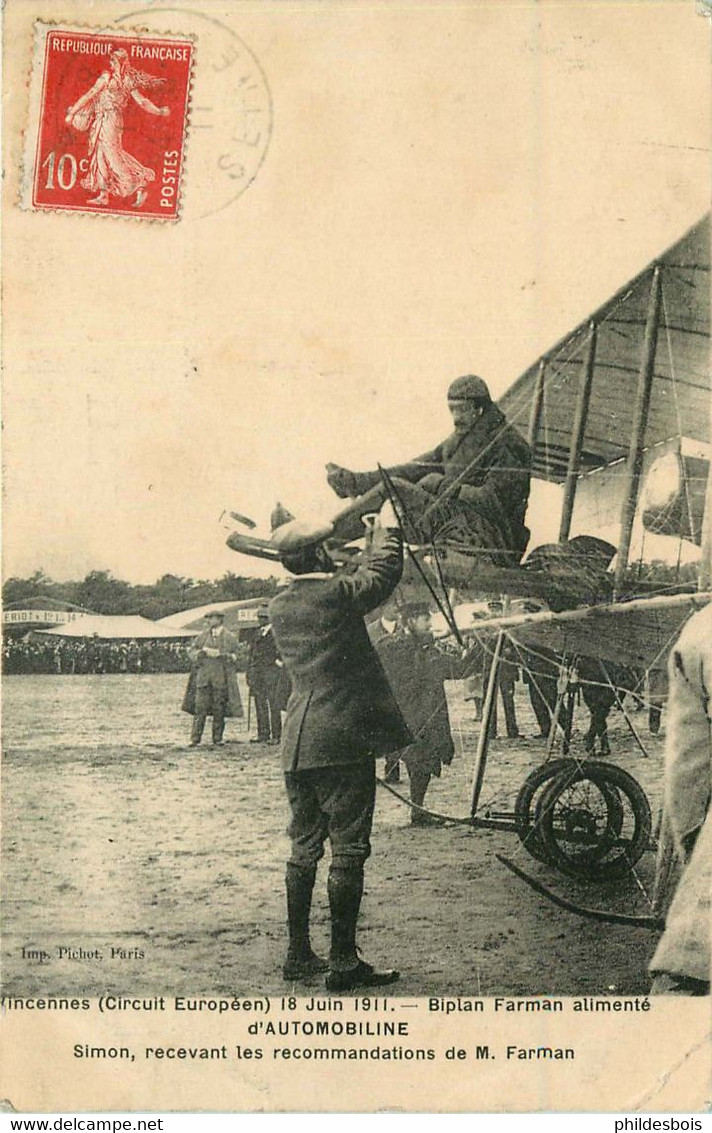 VINCENNES Circuit Européen Juin 1911  Biplan Farman - ....-1914: Précurseurs