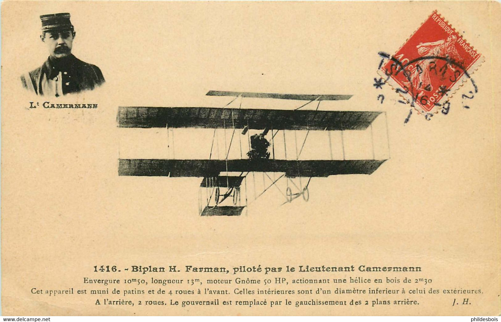 BIPLAN H. Farman Piloté Par Camermann - ....-1914: Précurseurs