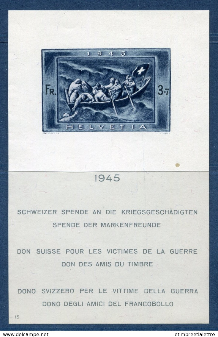 ⭐ Suisse - Bloc - YT N° 11 ** - Neuf Sans Charnière - Petite Tâche Visible - 1945 ⭐ - Blokken