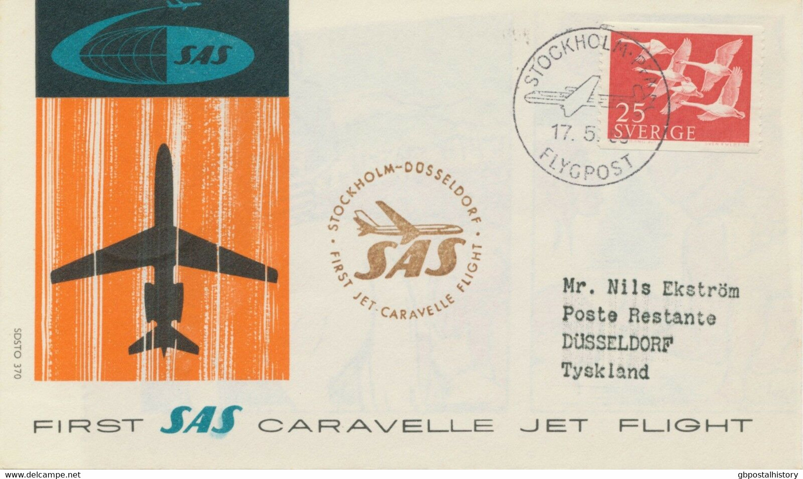 SWEDEN 1959 First Flight SAS First Caravelle Jet Flight "STOCKHOLM - DUSSELDORF" - Cartas & Documentos