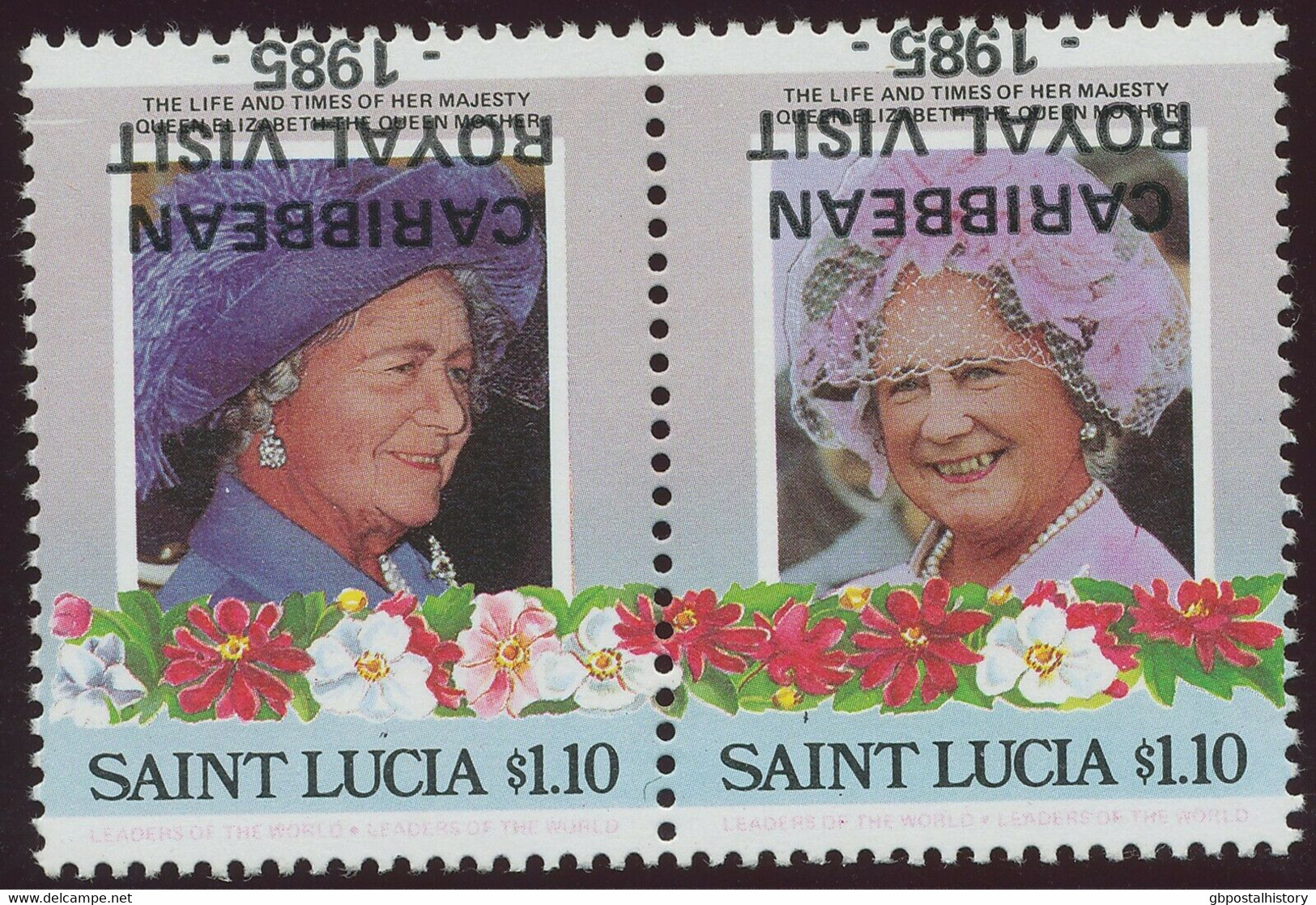ST. LUCIA 1985 Queen Elizabeth Visit In The Caribbean U/M INVERTED OVERPRINT - St.Lucia (1979-...)