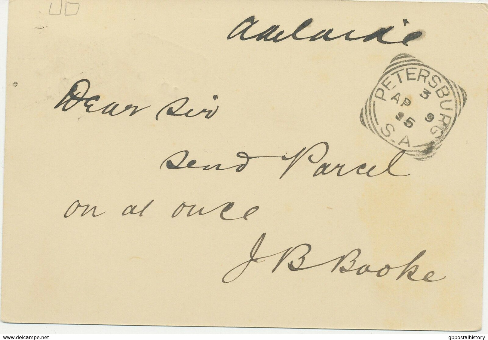 SOUTH AUSTRALIA 1895 QV One Penny Postal Stationery Pc Squared Circle PETERSBURG - Covers & Documents