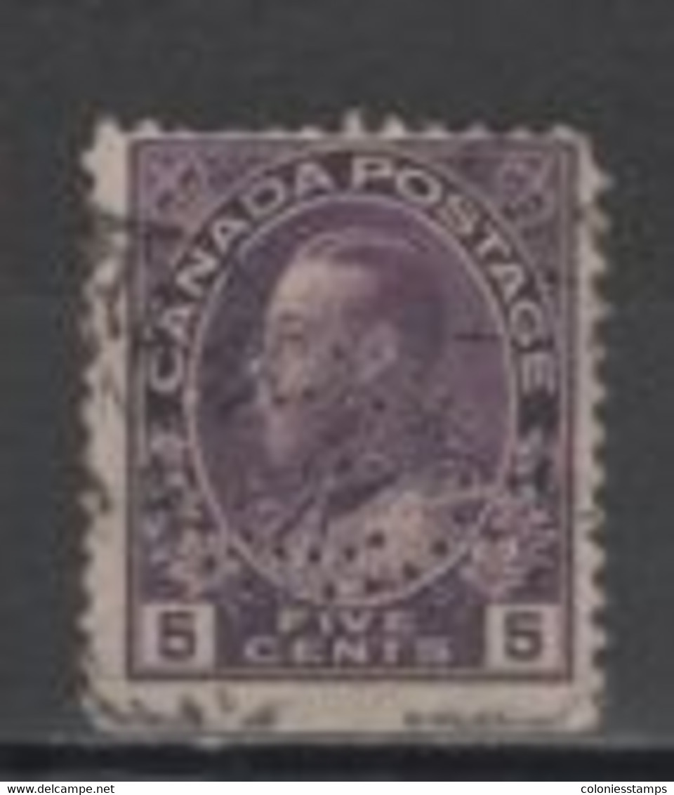 (SA1122) CANADA, 1922 (King George V, 5 C., Violet). Mi # 109. Perfin - Perforiert/Gezähnt