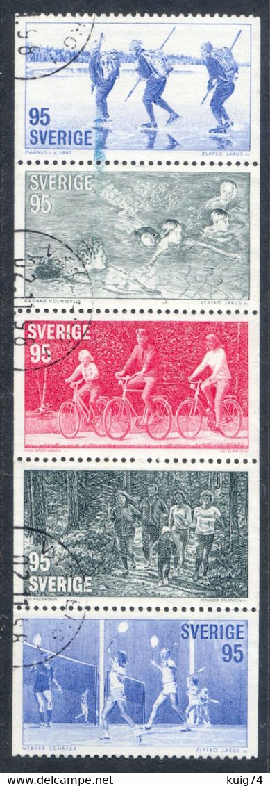 SWEDEN 1977 SPORTS STRIP OF 5 VARIETY "COLOR LINE" USED LUXUS - Variétés Et Curiosités