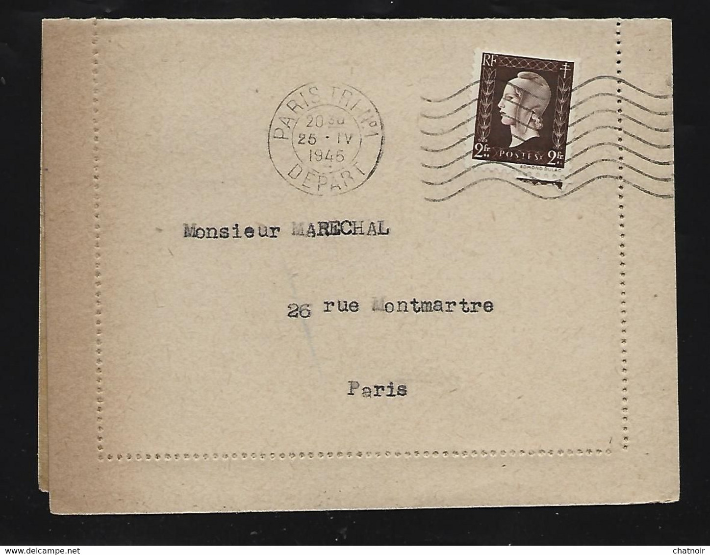 2 Fr  DULAC   Oblit   PARIS  TRI  N 1    1945 - 1944-45 Marianne De Dulac