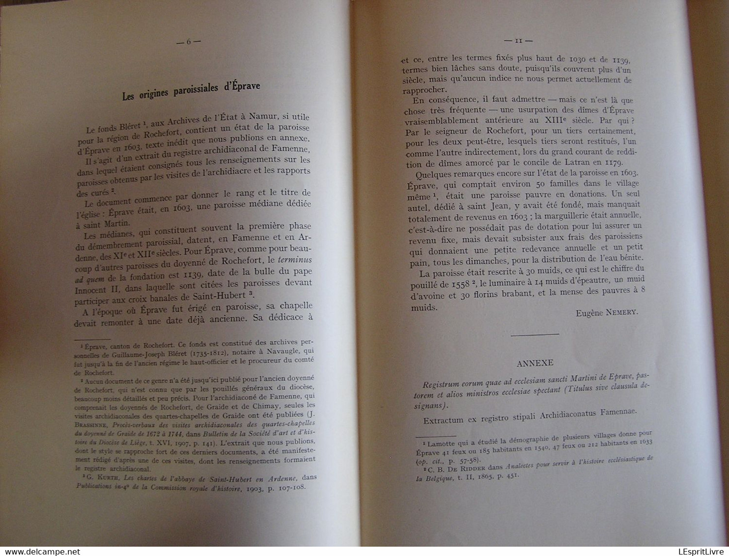 NAMVRCVM Namurcum N° 1 1955 Régionalisme Namur Fonds Romans Eglise Sclayn Origines Paroisse Eprave Histoire - Belgique