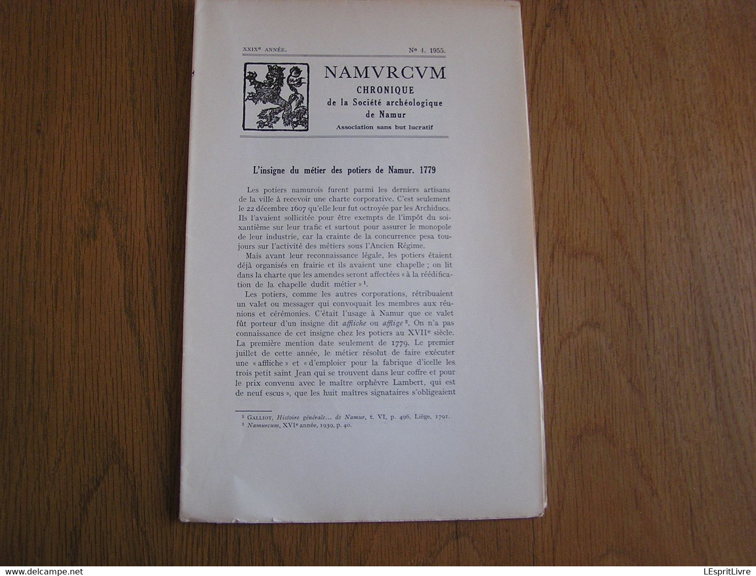 NAMVRCVM Namurcum N° 4 1955 Régionalisme Namur Insigne Du Métier Des Potiers Epaves De La Sambre Comté De Namur - Belgique