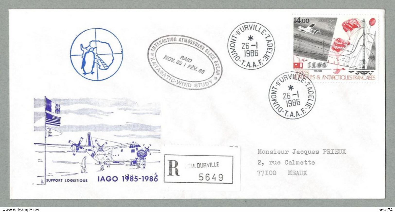1986 TAAF / FSAT TIMBRE PA 95 SUR PLI IAGO - INTERACTION ATMOSPHÈRE GLACE OCÉAN - Covers & Documents