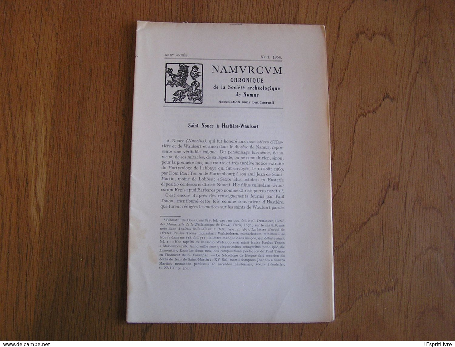 NAMVRCVM Namurcum N° 1 1956 Régionalisme Namur Saint Nonce à Hastière Waulsort Eglise Fouilles Taviers 1955 - Belgium