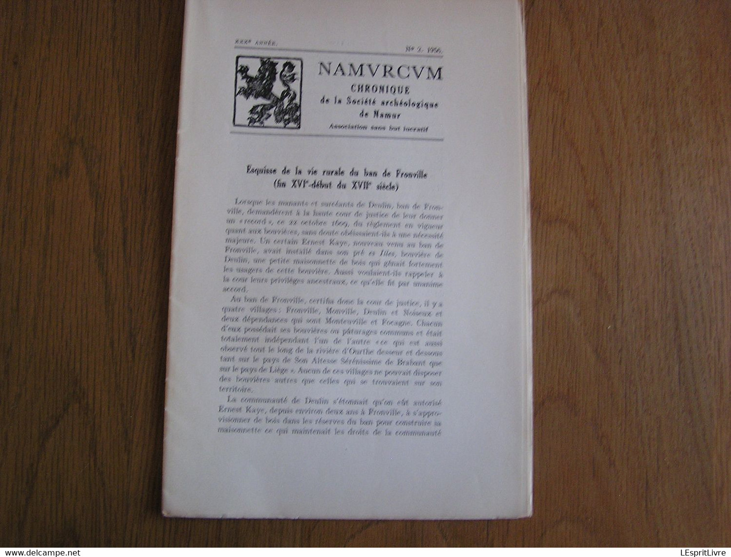 NAMVRCVM Namurcum N° 2 1956 Régionalisme Namur Esquisse Vie Rurale Ban De Fronville Archéologie Céramique Médiévale - Belgique