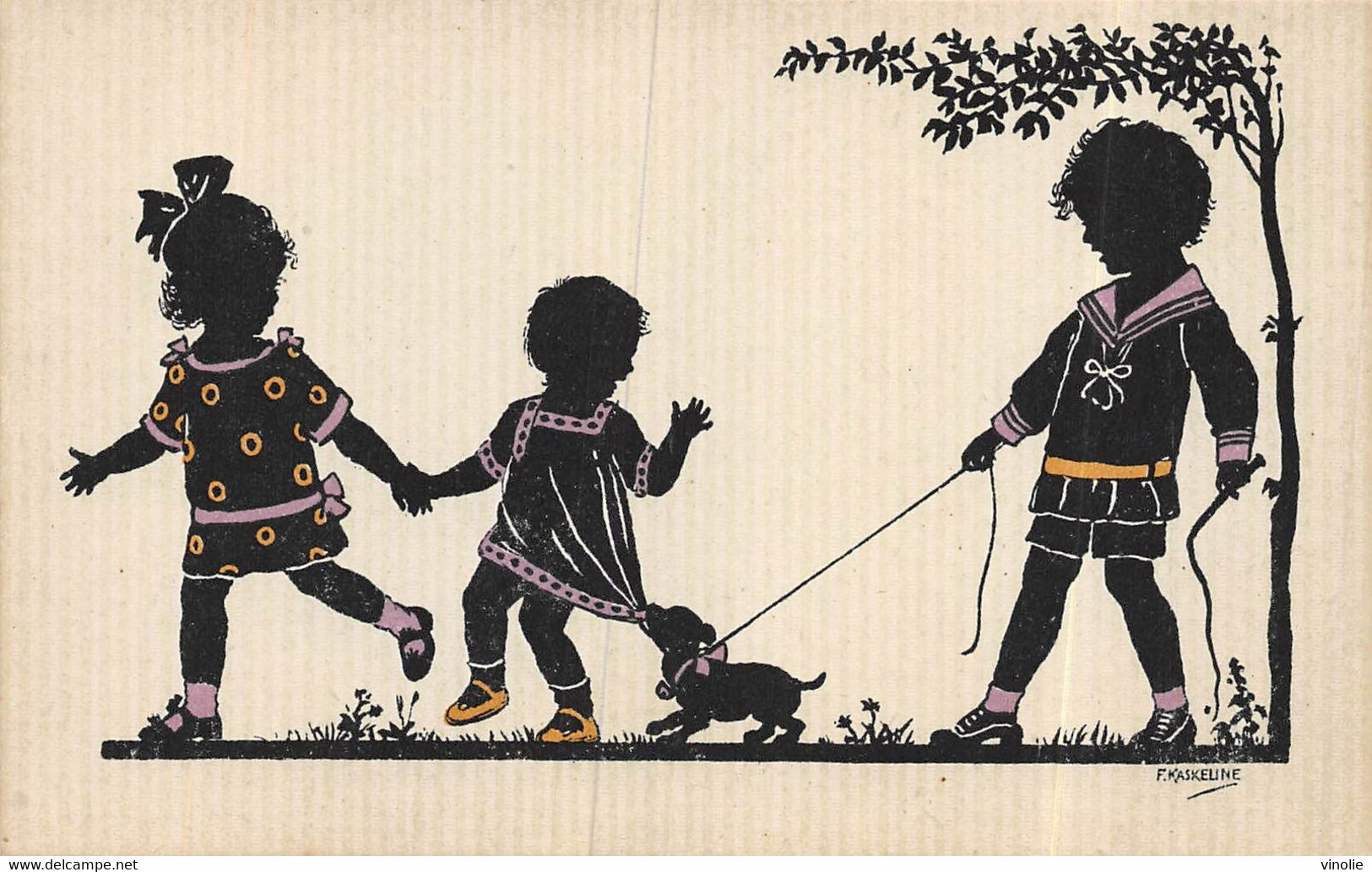 P21-TBB-855 : CARTE ILLUSTREE PAR KASKELINE. LE PETIT CHIEN MARDANT LA ROBE DE LA PETITE FILLE - Kaskeline