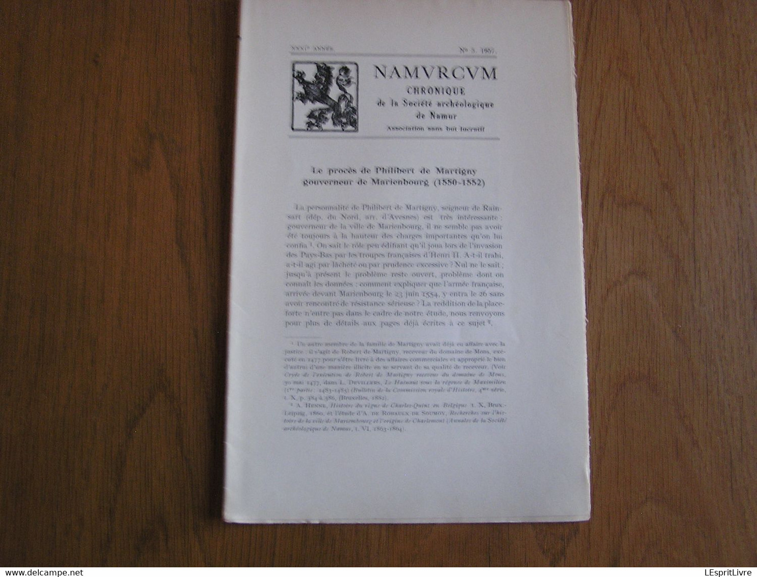 NAMVRCVM Namurcum N° 3 1957 Régionalisme Namur Procès Philibert De Martigny Mariembourg Tour De Beauregard Meuse Jambes - Belgique