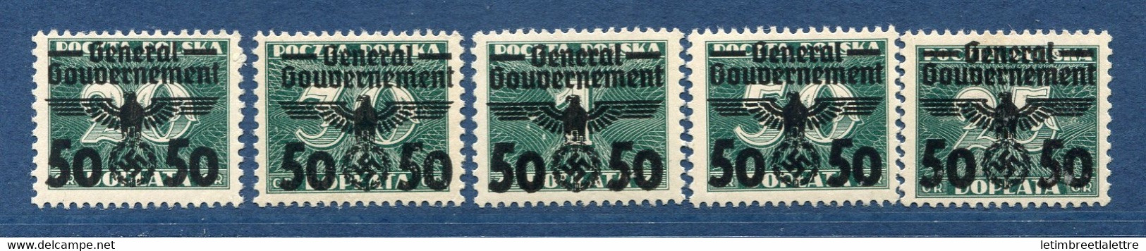 ⭐ Pologne - Gouvernement Général - YT N° 51 à 55 ** - Neuf Sans Charnière - 1940 ⭐ - Gobierno General