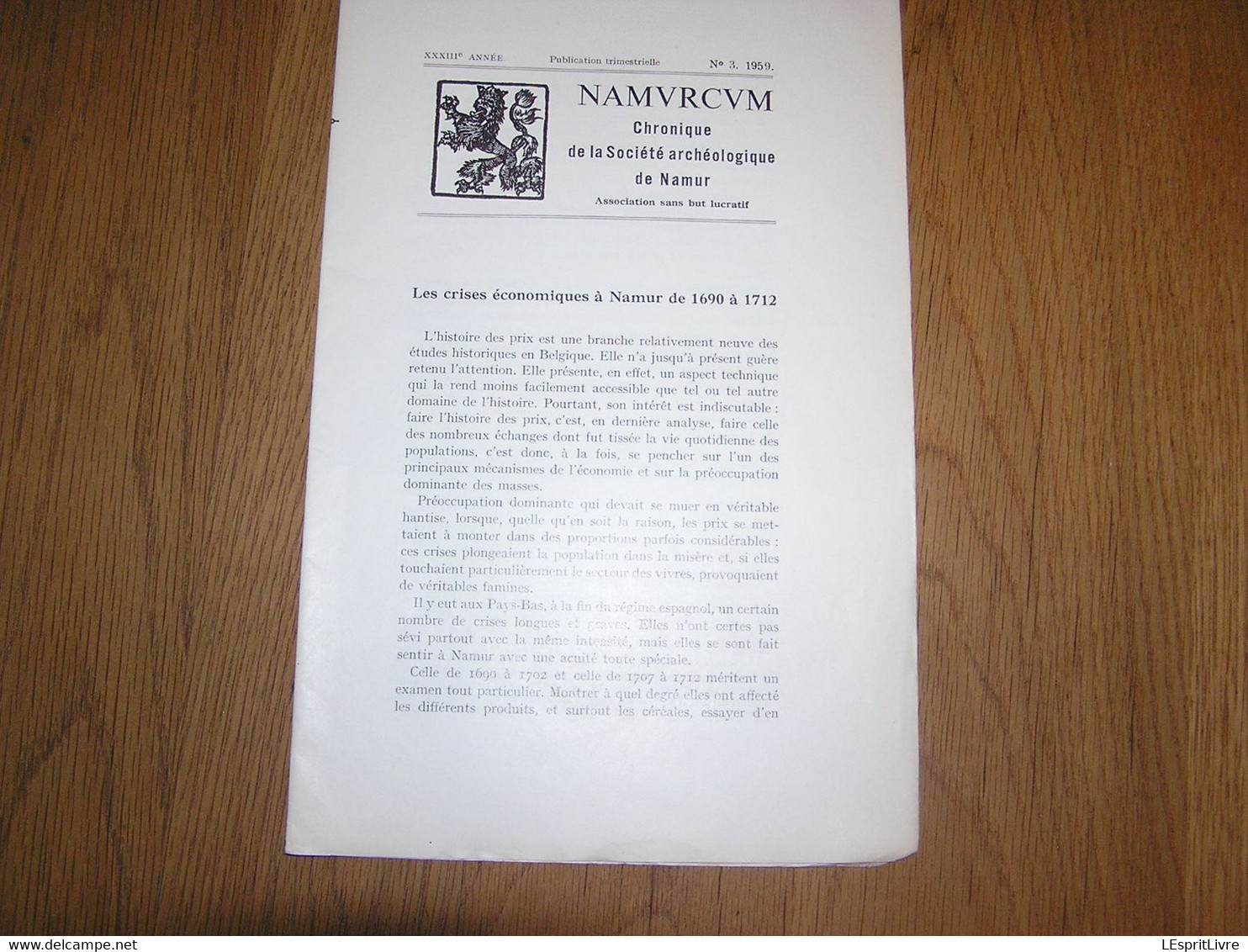 NAMVRCVM Namurcum N° 3 1959 Régionalisme Namur Crises Economiques 1690 Eglise Harlue Rochefort - Belgique