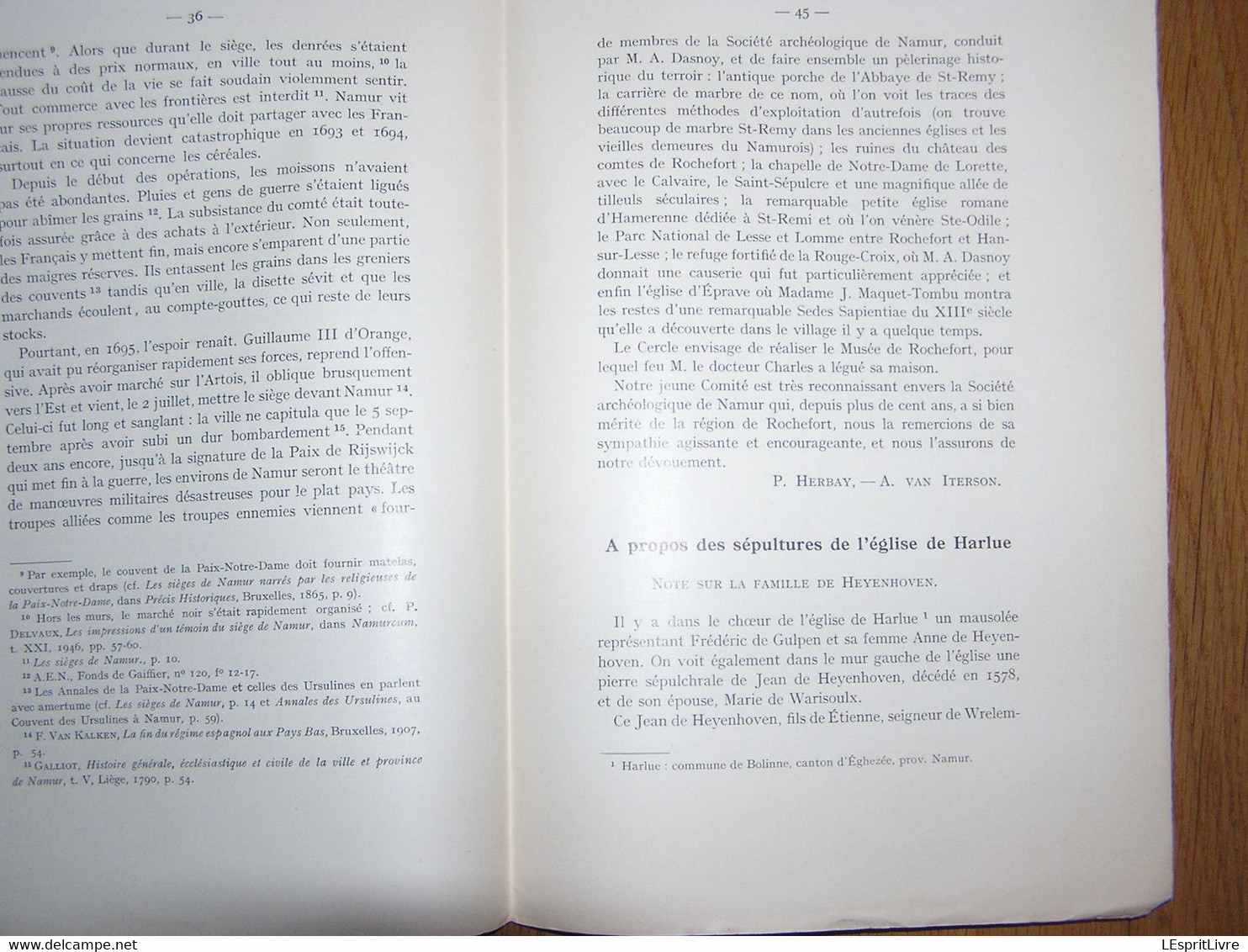 NAMVRCVM Namurcum N° 3 1959 Régionalisme Namur Crises Economiques 1690 Eglise Harlue Rochefort - Belgique