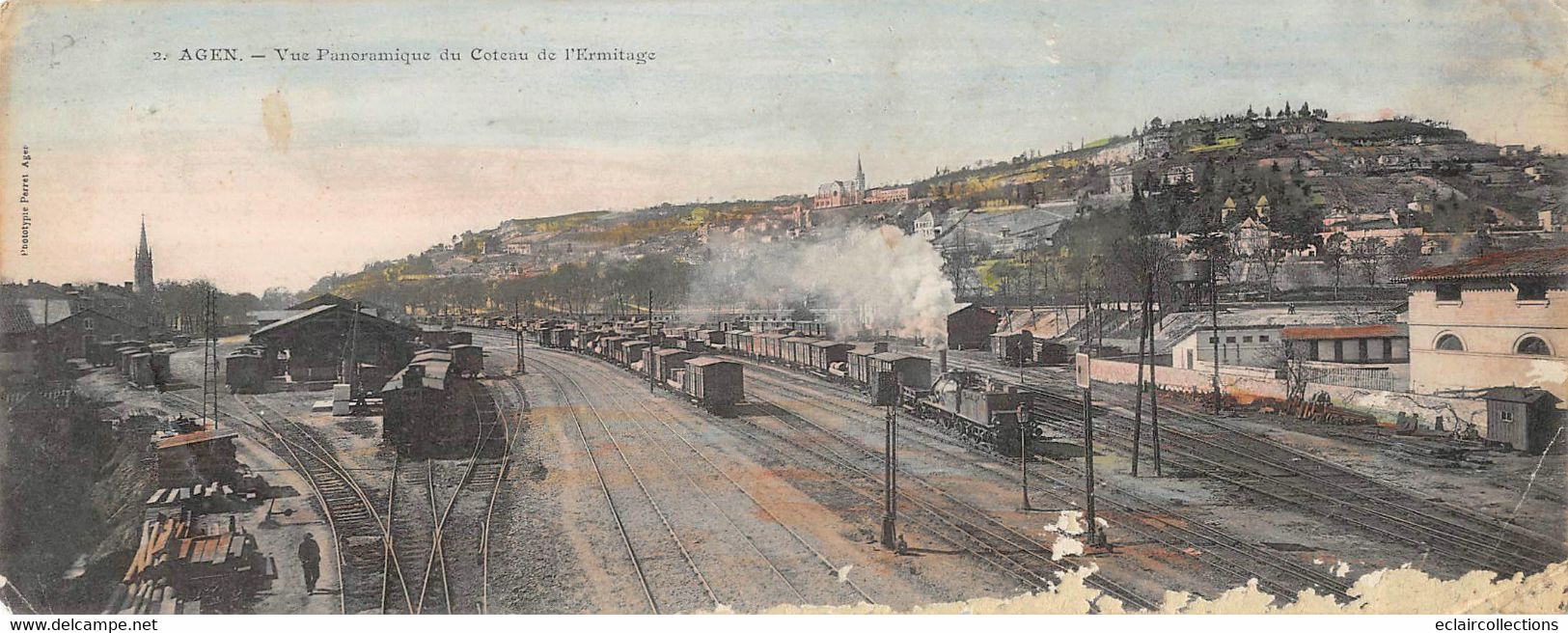 Agen     47          Carte  Panoramique  . Gare Et Côteau De L'Ermitage . Train      28 X 11    (voir Scan) - Agen