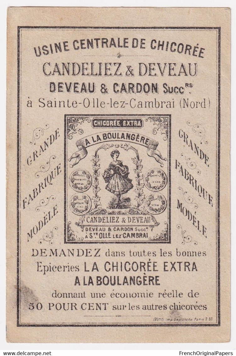 Chromo Gravure Image Devinette Chicorée Candeliez Imp. Deplanche Sainte Olle Lez Cambrai 1890 Biche Au Bois 47-15 - Té & Café