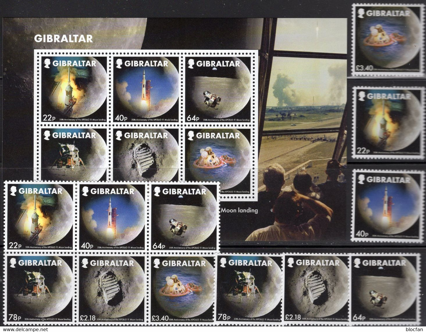 50 Year Apollo 11 NASA 2019 Gibraltar 1923/8,ZD+Bl.139 ** 62€ Mond-Landung Bloque Blocs Space S/s Sheets Bf Britain - USA