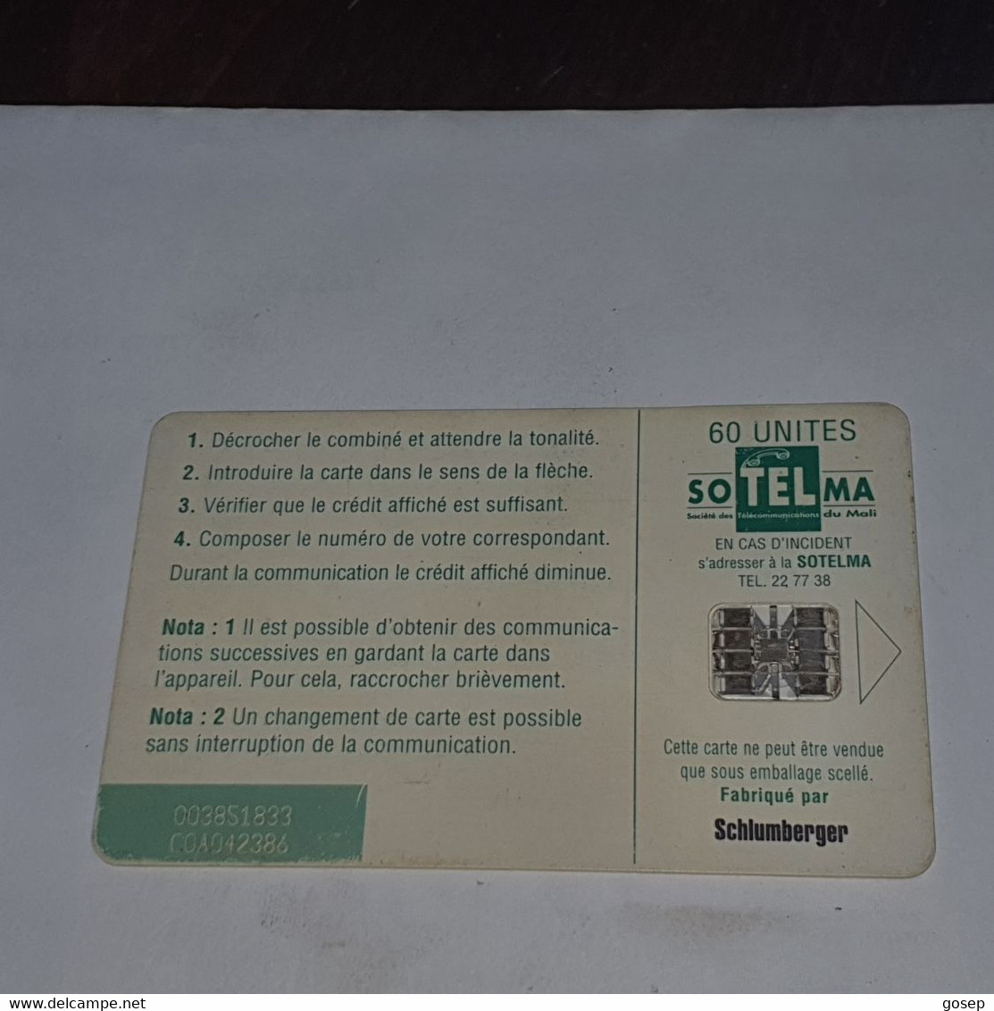 MALI-(MAL-O-42/1)-antenne Sullymanbougou-(19)-(60units)-(003851833)-(tirage-100.000)+1card Prepiad - Mali