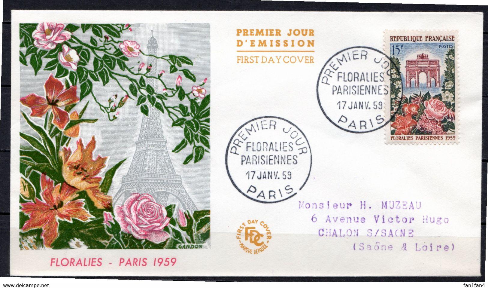 FDC FRANCE 1959 - N° 1189 - Floralies Parisiennes - 1950-1959
