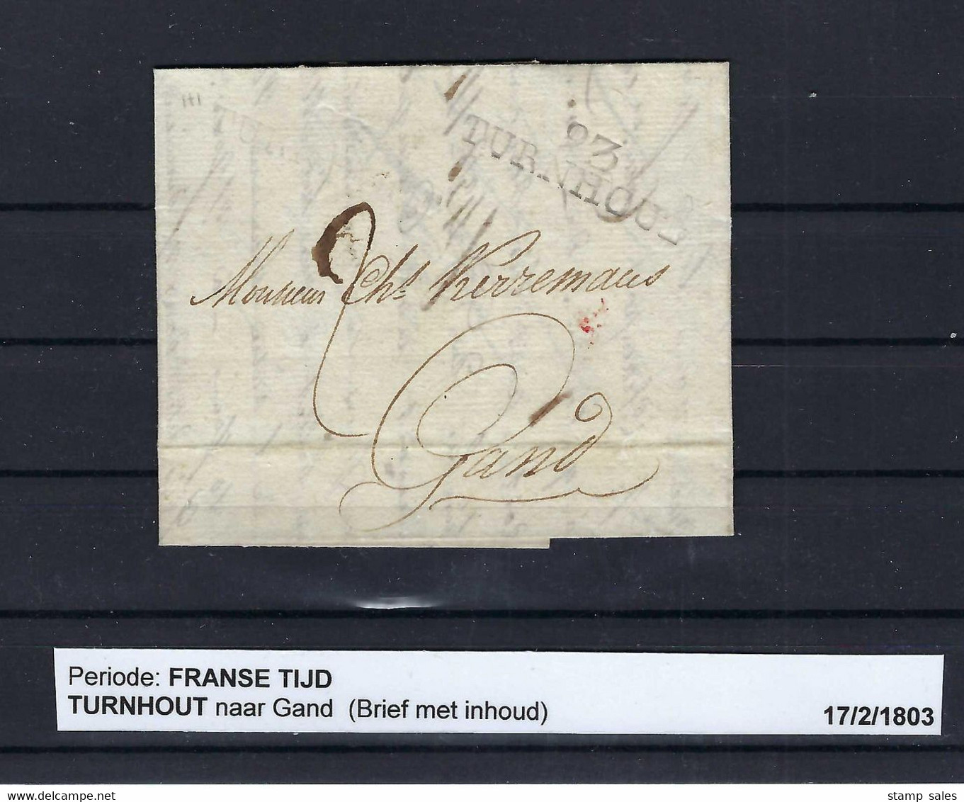 VOORLOPER (met Inhoud) 17/02/1803 Van Turnhout Naar Gand Ung - 1794-1814 (Periodo Francese)