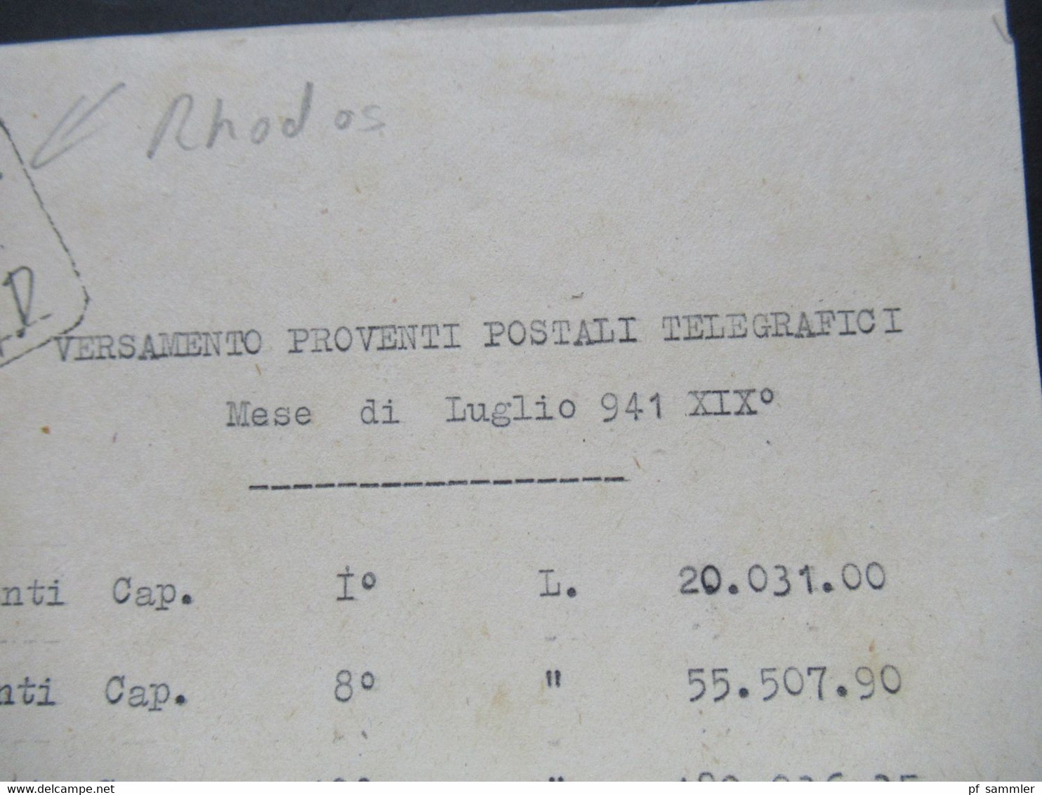 Rhodos / Rodi Egeo / Ägäis 1941 Italienische Besetzung Rechnung / Dokument Telegrafici Egeo Mese Di Luglio - Ägäis (Rodi)